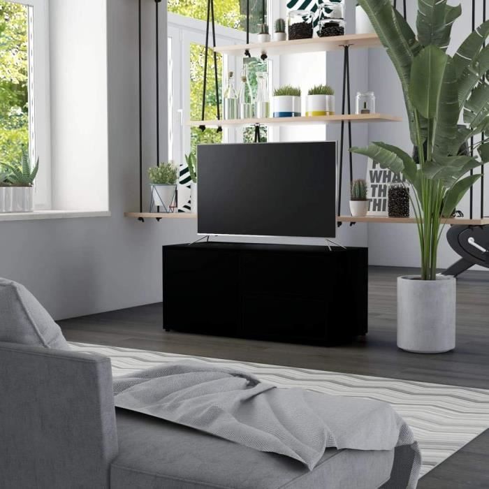 Meuble Tv Noir 80X34X36 Cm Aggloméré[H3651]