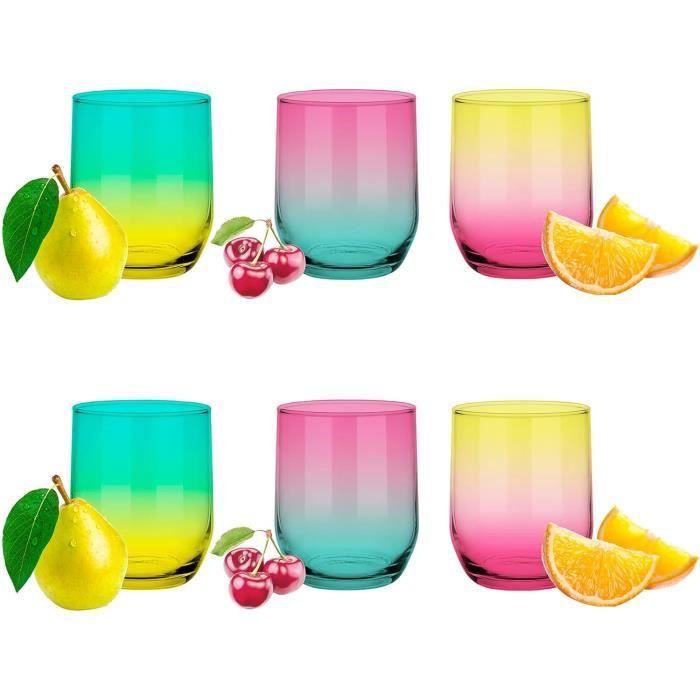 Verres à Cocktail Glasmark KROSNO Lot De 6 - 420ml Fond Rouge - Avec Cuillères - Transparent