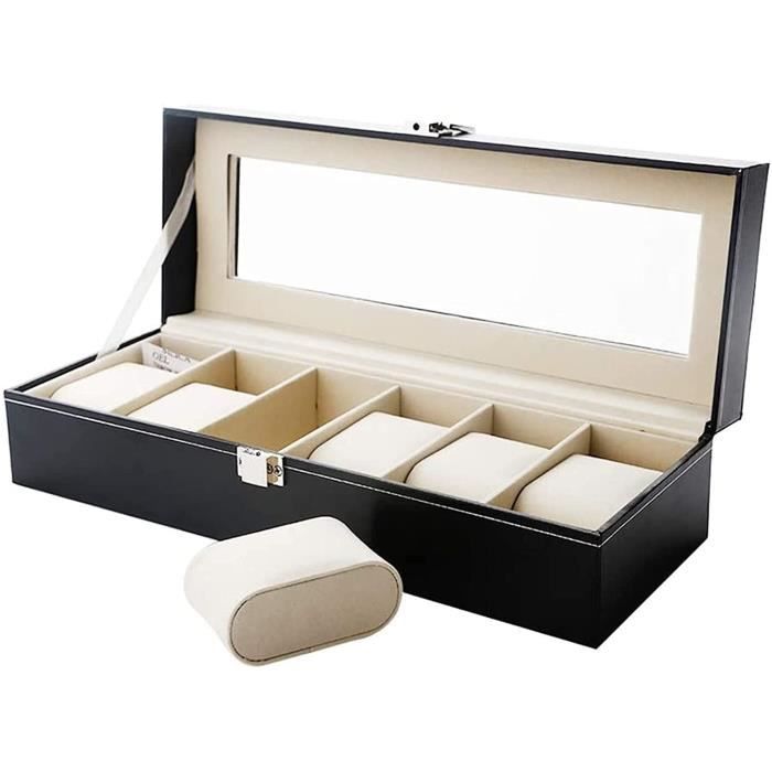 Boîte à Montres Uten - 10 Emplacements - Cuir Synthétique Noir Avec Vitrine Verre - Rangement Et Protection