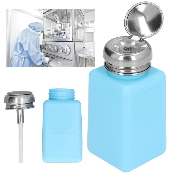 Distributeur De Solvant Antistatique ESD Safe - Flacon Carré 200 Ml Avec Pompe Pression - Couvercle Inox - Pour Acétone, IPA, Huiles