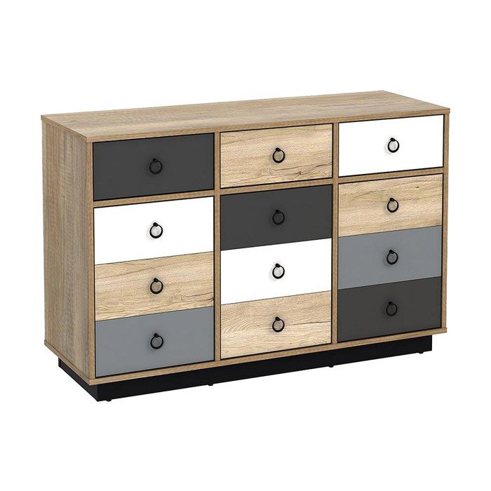 Commode KRYPTON - 3 tiroirs et 3 portes - Coloris : chêne blanc et gris Commode KRYPTON - 3 tiroirs et 3 portes - Coloris : chêne blanc et gris