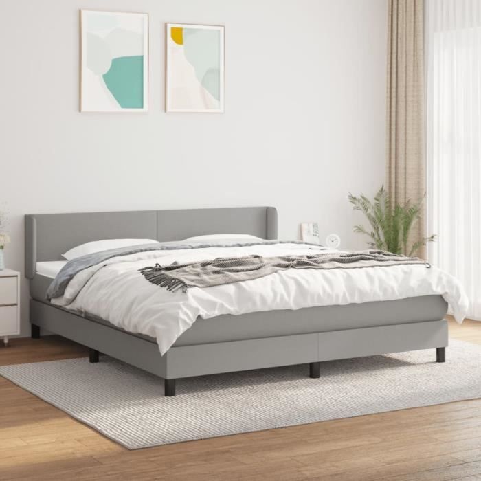 Lit à Sommier Tapissier 100x200 Cm Avec Matelas - Tissu Taupe, Tête De Lit Réglable, Idéal Chambre Ou Salon
