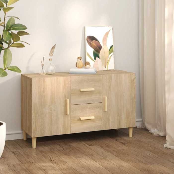 Buffet Moderne En Chêne Sonoma VidaXL - 116x30x75 Cm - Design Minimaliste Avec éclairage LED Intégré - Pour Salon