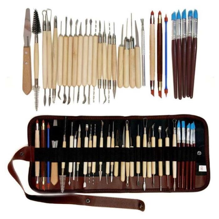 Kit De Poterie Débutant 30 Outils Sculpture Argile + 1 Kg D'argile - NEUF