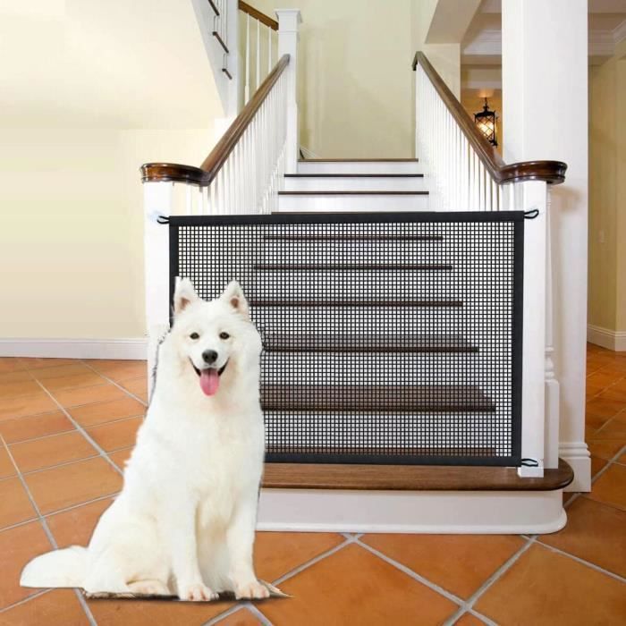 Zerodis Barrière pour chien Barrière extensible pour chien en maille pliable avec 5 crochets pour escaliers de porte (type 2)