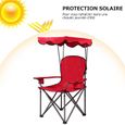 COSTWAY Chaise de Camping Pliante avec Accoudoirs, Pare-soleil, Porte-gobelet Charge120KG Fauteuil de Camping pour Plage Pêche Rouge-1