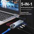 Adaptateur multiport USB C Hub, Station d'accueil USB C 5 en 1 avec HDMI 4K, Ethernet RJ45, USB3.0, PD 100 W, Compatible MacBook-1