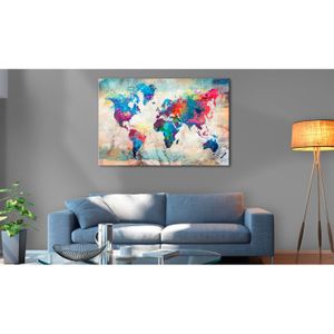 Tableau Décoratif Carte Du Monde En Liège Sur Toile - Style Moderne - Réf. K-A-0055-p-a - Neuf