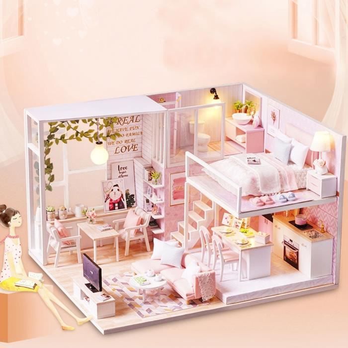 De maison de poupée en bois modèle de modèle architectural bricolage  miniature avec lumières de D 24x17x23.5cm - Cdiscount Jeux - Jouets