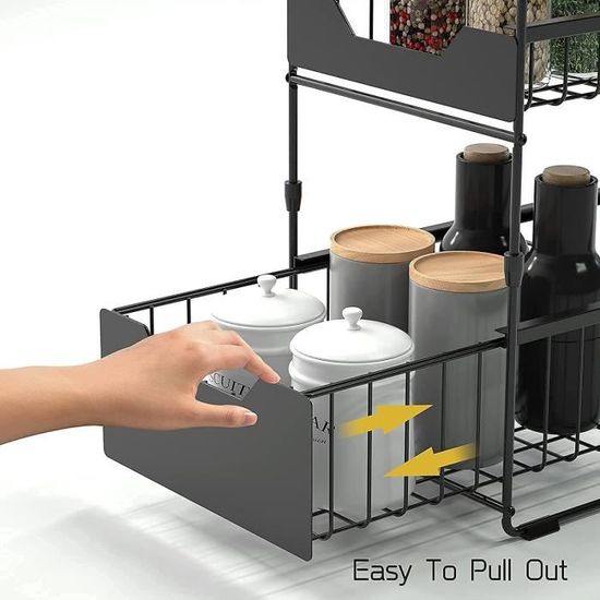 Organiseur Coulissant 2 Niveaux Sous Évier - Rangement Salle De Bain/Cuisine Transparent Avec Tiroirs Et Séparateurs Réglables