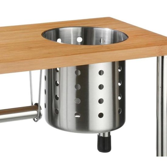 Étagère Bambou 3 En 1 Avec Porte-ustensiles Inox Et Rouleau Essuie-tout - Rangement Cuisine