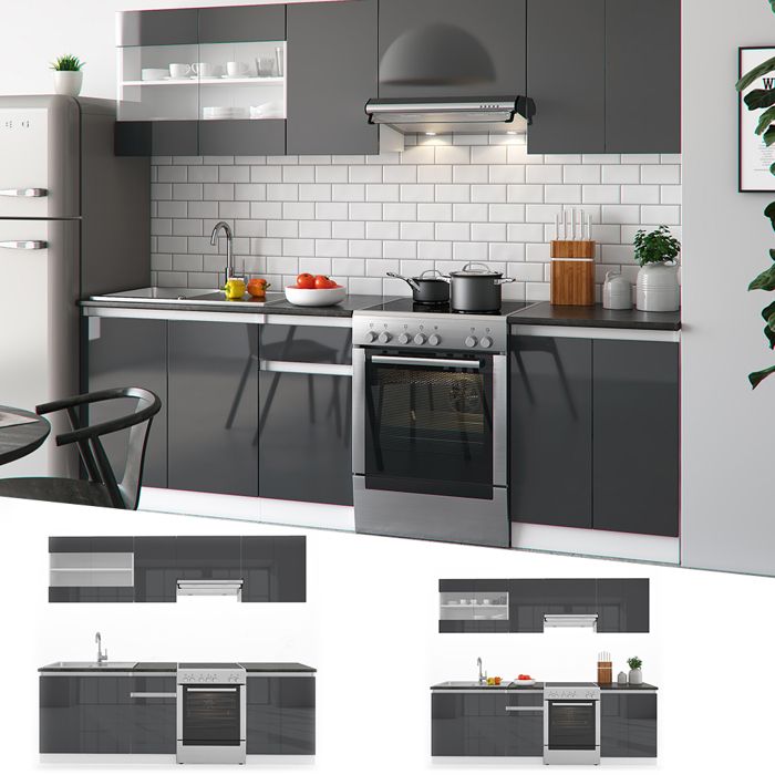 Vicco cuisine, chêne artisananthracite, 240cm , pt anthracite