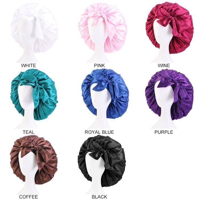 White)Bonnet de nuit en soie grande taille pour femmes, couvre-tête en  Satin avec nœud papillon, pour le soin des cheveux bouclés, - Cdiscount  Maison