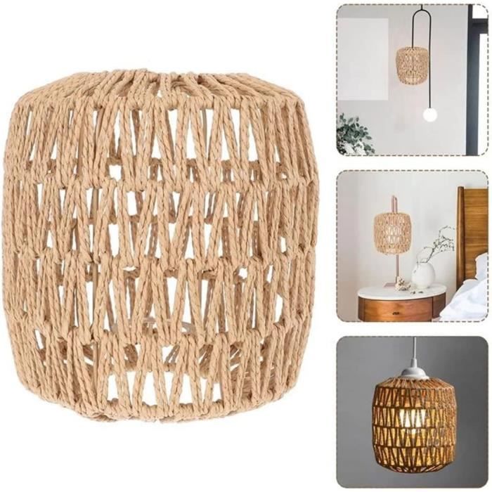 Abat-jour Suspendu En Rotin Tressé Main - Noir, Design Naturel Pour Lustre Ou Lampe