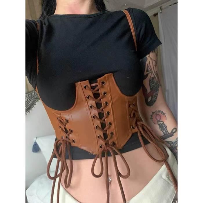 Flovel – Chaîne De Corps En Cuir Noir, Ceinture Punk Réglable, Accessoire Tendance Femme
