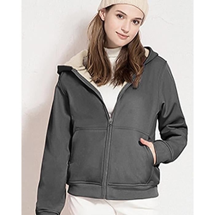 Veste Polaire Femme Marque Chaud Doublure Polaire Zippee a Capuche Gris Sports d hiver Ski