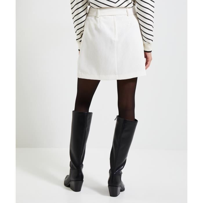 Jupe en velours cotele blanc GRAIN DE MALICE Longueur genoux Ceinture Boutonnee Ecru Cdiscount Pret a Porter