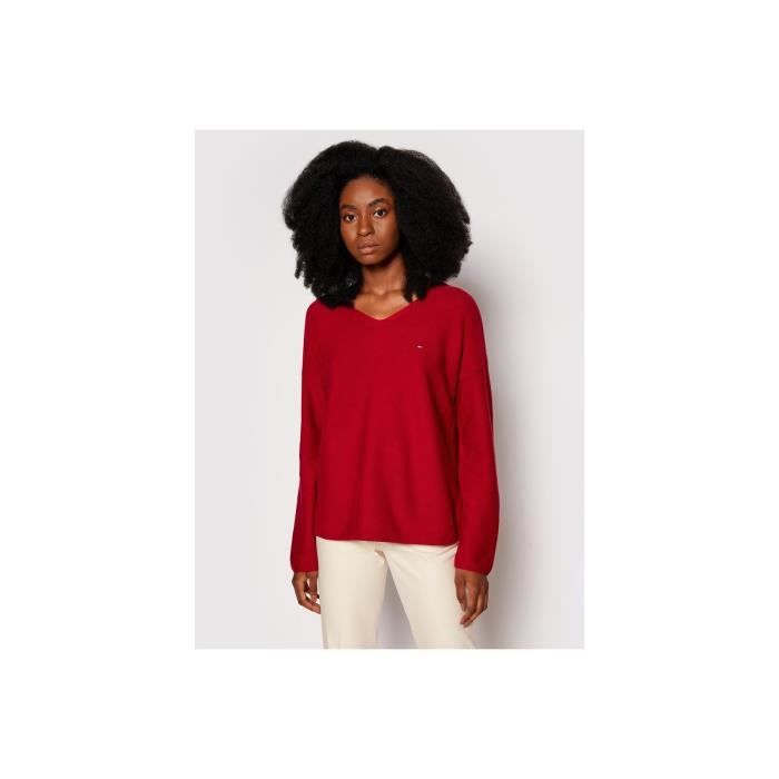 Pull iconique col V en coton bio Tommy Hilfiger Femme Rouge