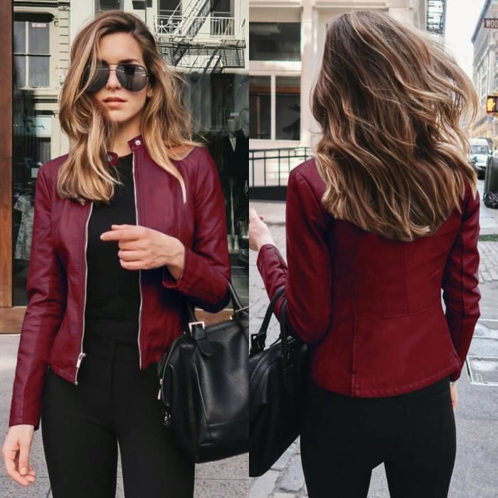 Veste simili cuir femme moto 2025