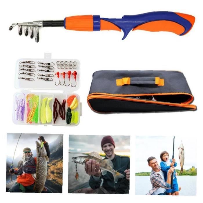 Canne à Pêche Pour Enfants 1,5m Portable Rétractable - Kit Complet Orange Pour Débutants Et Tout-Petits