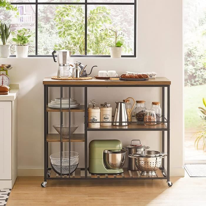 Desserte Roulante De Cuisine - 115x92cm, Plan Inox, Roulettes, Rangement Ample, Noir Et Inox, FKW71-SCH