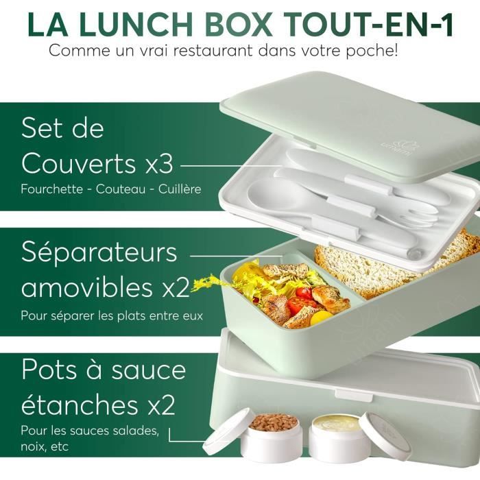 Umami Bento Lunch Box, 2 Pots à Sauce & Couverts en Bois Inclus