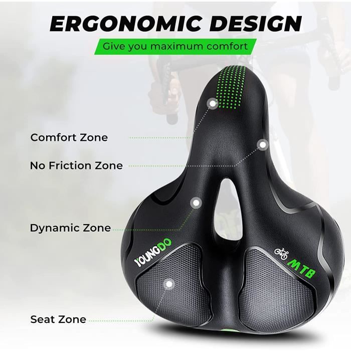 PULEN Selle Vélo Confortable – Double Amortisseur, Mousse Mémoire, Bande Réfléchissante, Universelle (25x21 Cm)