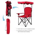 COSTWAY Chaise de Camping Pliante avec Accoudoirs, Pare-soleil, Porte-gobelet Charge120KG Fauteuil de Camping pour Plage Pêche Rouge-2