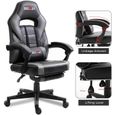 BIGZZIA® Chaise de bureau GAMING fauteuil ergonomique avec coussins, siège style racing racer gamer chair, gris&noir-2