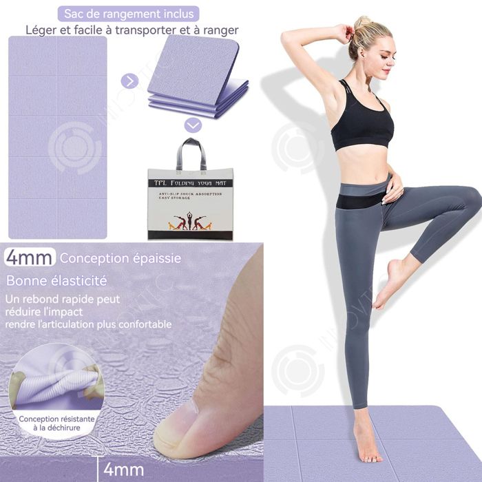 Tapis De Yoga Pliable Antidérapant En TPE Recyclable - 183x61 Cm - Épaisseur 4mm - Léger 0.5kg - Parfait Pour Yoga, Pilates, Voyage - 1