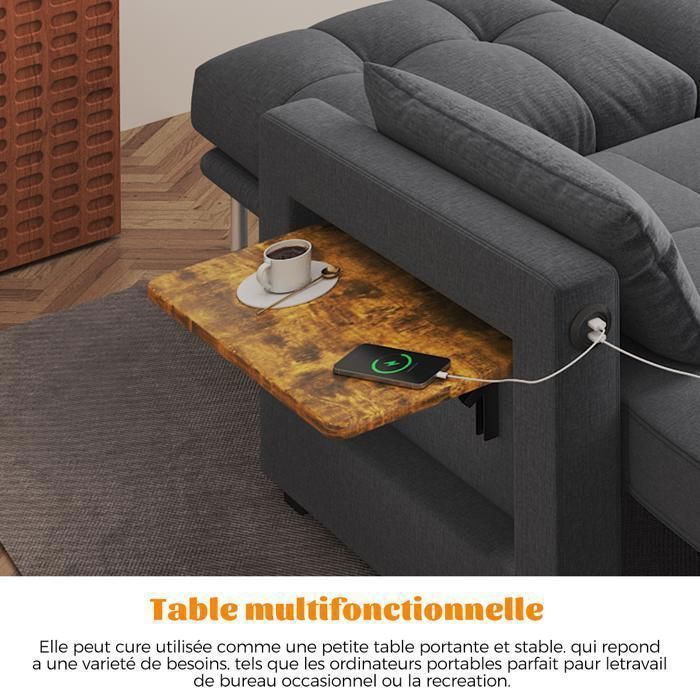 Canapé Convertible 2/3 Places En Velours Gris | Structure Métal | Peut Se Transformer En Lit 190x200cm | Design Modulaire