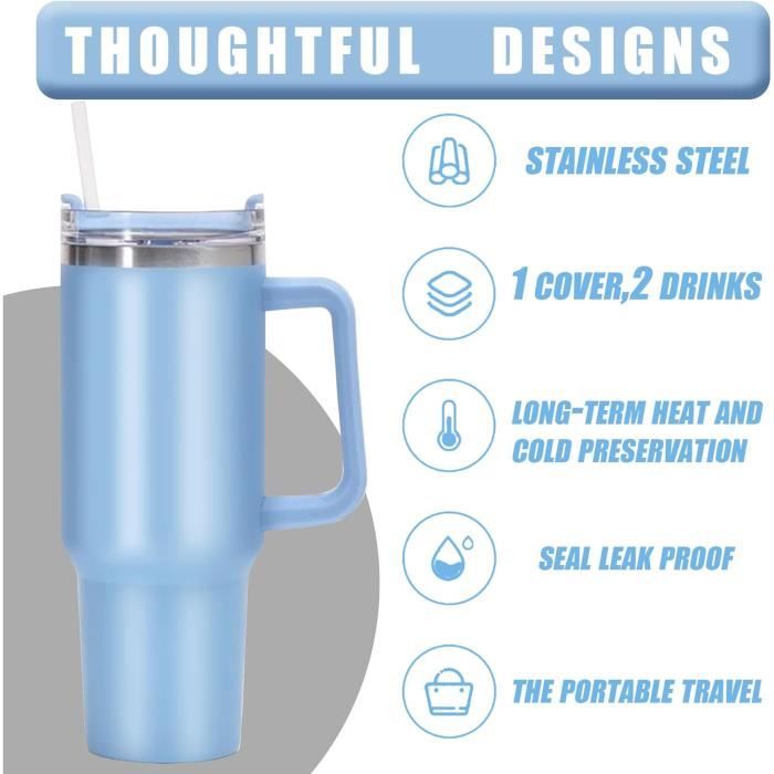 1182ML 40OZ Mug Isotherme, Thermos Café avec poignée et Paille Tasse à Café Acier Inoxydable Tasse Isotherme Voyage double isolée sous vide avec Couvercle, Verres à Boire Réutilisables
