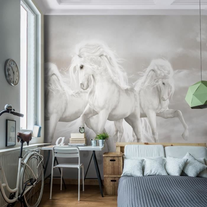 Runa Art Papier Peint Intissé Aurore Boréale Arbre Ciel