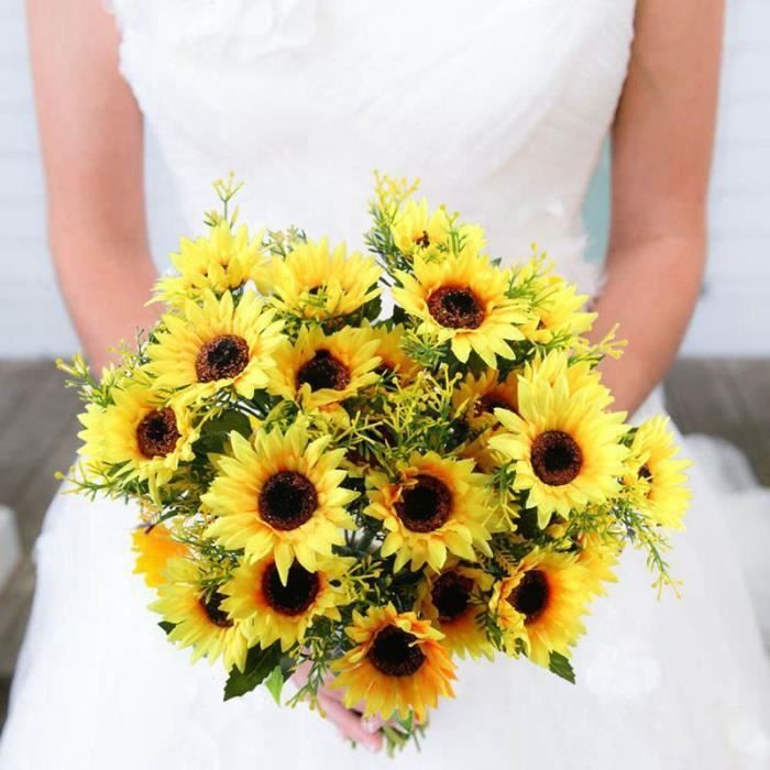 Bouquet De Tournesols Artificiels Jaunes - 13 Fleurs Résistantes Aux Intempéries - Idéal Pour Balcon, Jardin Et Décoration Extérieure