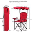 COSTWAY Chaise de Camping Pliante avec Accoudoirs, Pare-soleil, Porte-gobelet Charge120KG Fauteuil de Camping pour Plage Pêche Rouge-3