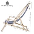Izrielar Chaise longue pivotante pliante Chaise longue de plage Chaise en bois Bleu Avec mains courantes CHAISE LONGUE-3
