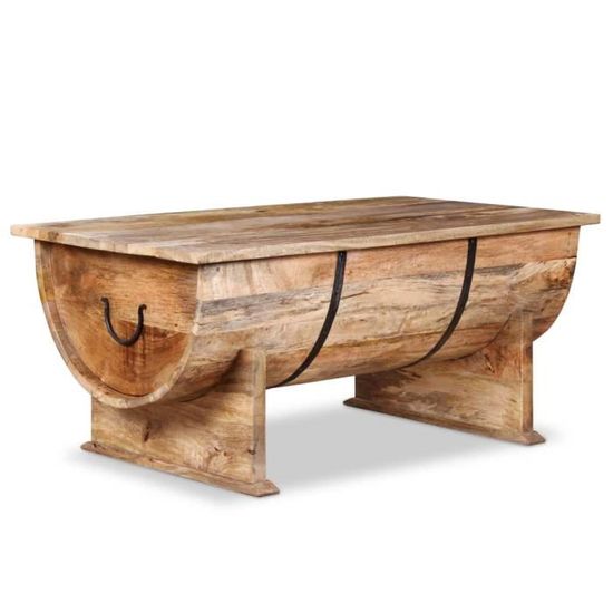 Table Basse Bois De Manguier Massif Tonneau De Vin 88 X 50 X 40 Cm