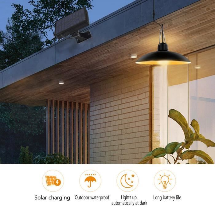 Cikonielf Suspension solaire Lustre extérieur suspendu de lampe de hangar  de lumière solaire pour la cour de balcon de jardin