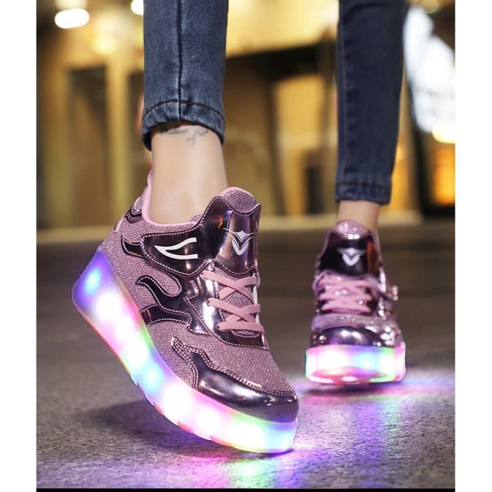 Chaussures de Skateshoes,planches à roulettes colorées par LED,chaussures  pour enfants à chargement USB,pour garçons et fille rose - Achat / Vente  SKATESHOES - Cdiscount