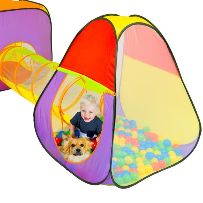 Tente de jeu pour enfants avec tunnel - SPIELWERK - Fonction pop-up -  Moustiquaire - 200 balles incluses - Cdiscount Jeux - Jouets