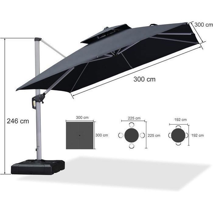 PURPLE LEAF Parasol Déporté 3 x 3 m Carré, Parasol De Jardin Extérieur