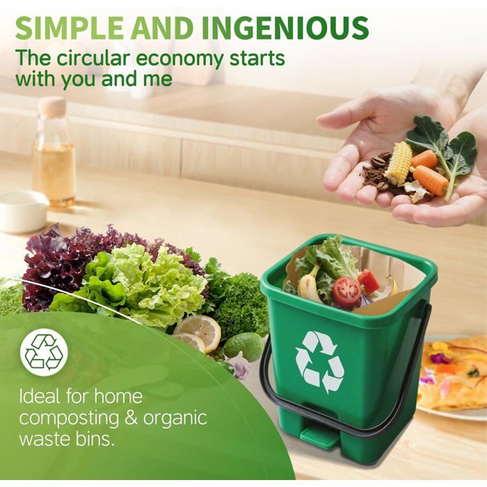 Poubelle Bio Murale Cuisine 3L Ou 5L – Avec Couvercle Anti-odeurs, Poignée, Pour Déchets Organiques Et Compost - 7