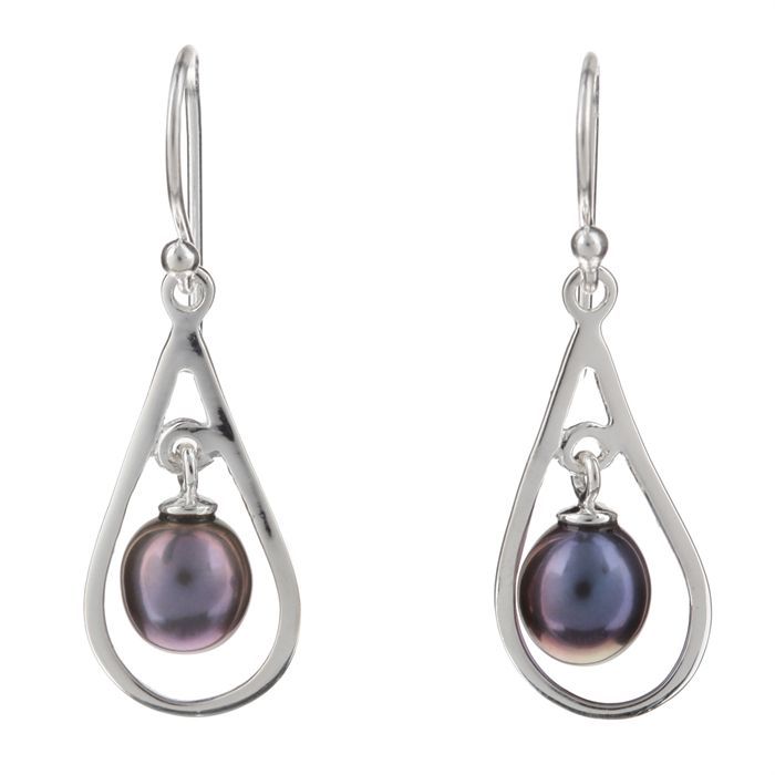 Boucles D'oreilles Pendantes Argent 925 Perles D'eau Douce Noires - Luxe