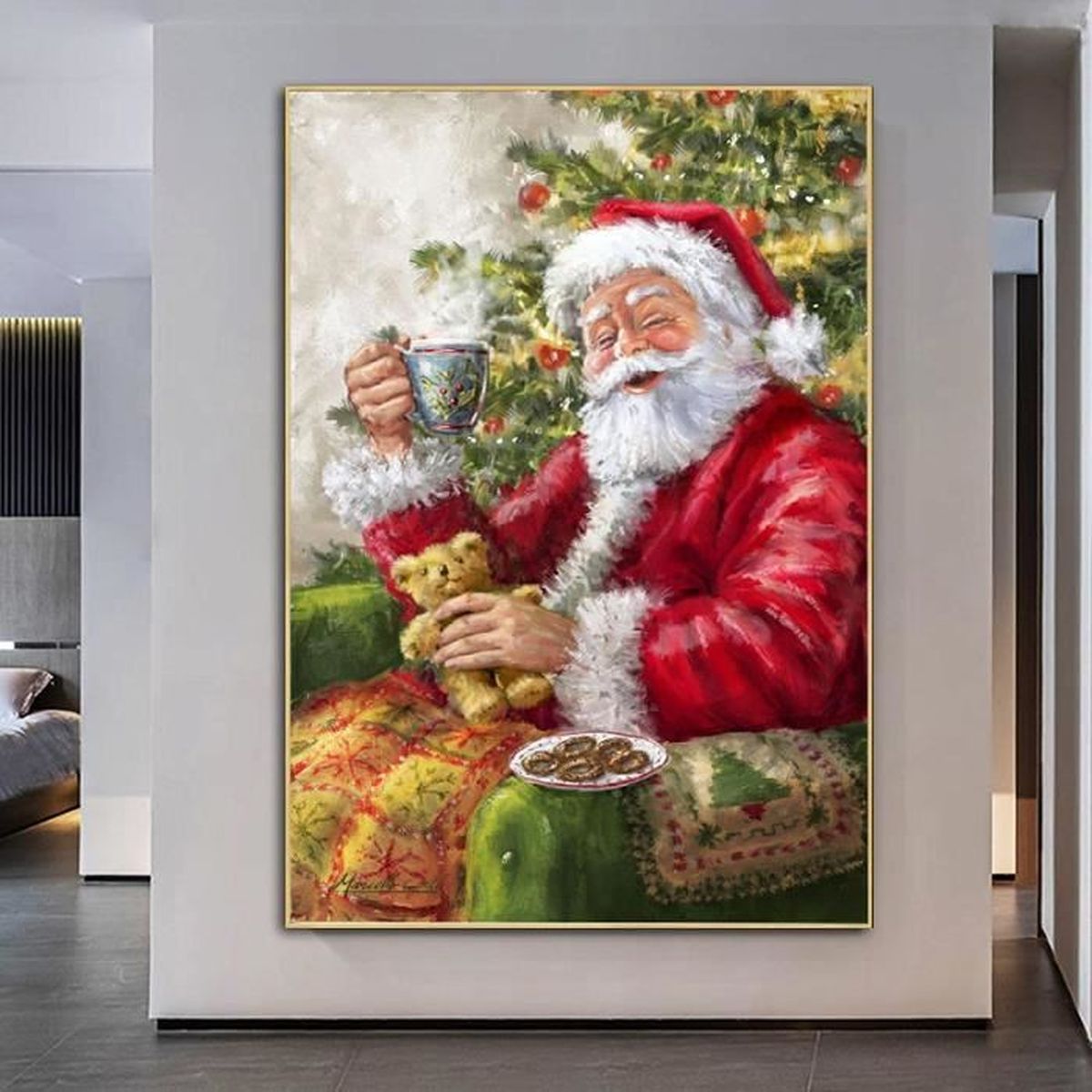 Autocollant Mural Père Noël 3D - Décoration Noël 35x40 Cm - Adhésif Réutilisable - Pour Mur, Vitre, Meuble