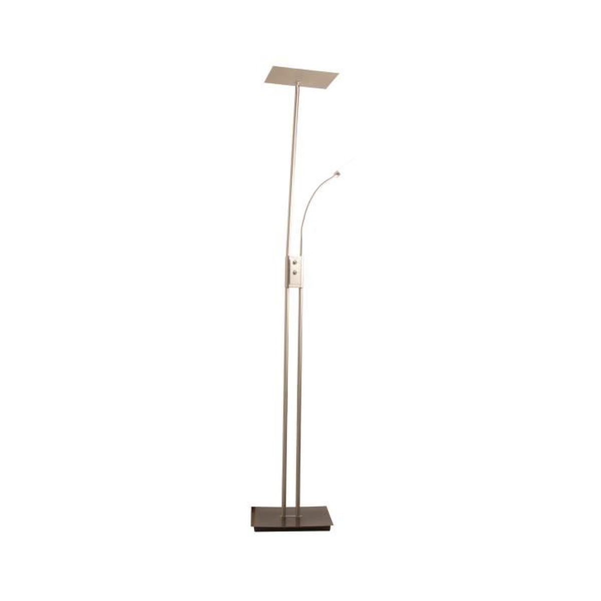 Lampadaire LED carré nickel avec liseuse 180cm Intensité variable