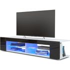 Vladon Meuble TV Armoire basse Movie, Corps en Blanc mat - Façades en Noir haute brillance avec l'éclairage LED en Bleu