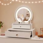 COSTWAY Coiffeuse Miroir de Maquillage avec LED, Espace de Rangement avec 2 Tiroirs Amovible pour Ranger Cosmétiques, Blanc
