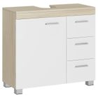VASAGLE Meuble Sous Vasque, 3 Tiroirs Latéraux, 2 Cases derrière la Porte, pour Lavabos sur Colonne, 30 x 70 x 64 cm, Blanc et Beige
