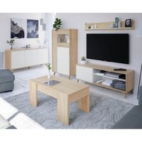 Séjour complet Blanc/Chêne - SAG - Bois clair - Bois - Meuble Tv : L 135 x l 40 x H 50 cm - Table basse : L 100 x l 50 x H 43/54 cm