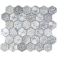 Et Hexagone Mosaïque Céramique Bleu Gris Blanc Mélange Carreaux de Mosaique Mur Miroir Mosaïque Cuisine Bain - MOS11H-0004